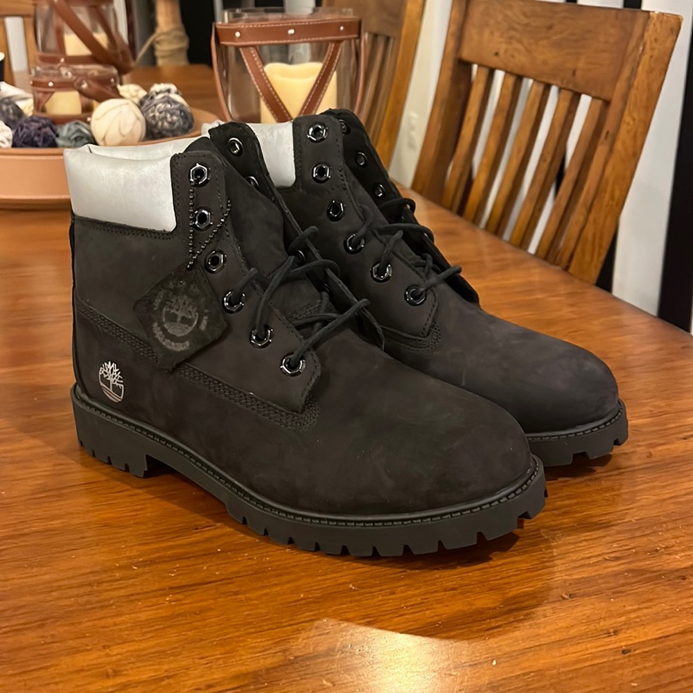 Timberland 6” Premium Black Silver Reflect Boots new Juniors Youth Boys Size 7